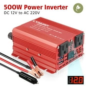 LVYUAN 500 Watts Power Inverter Converter Adapter Battery Charger DC to AC 12V to 110V 2AC 2USB LED Display for Car Red